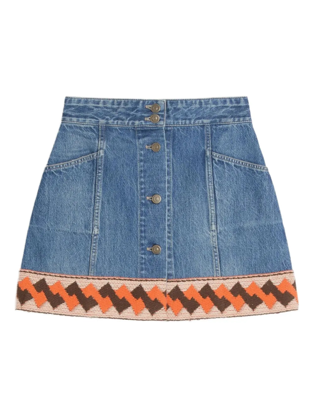 Jacquard-Trim Denim Mini Skirt