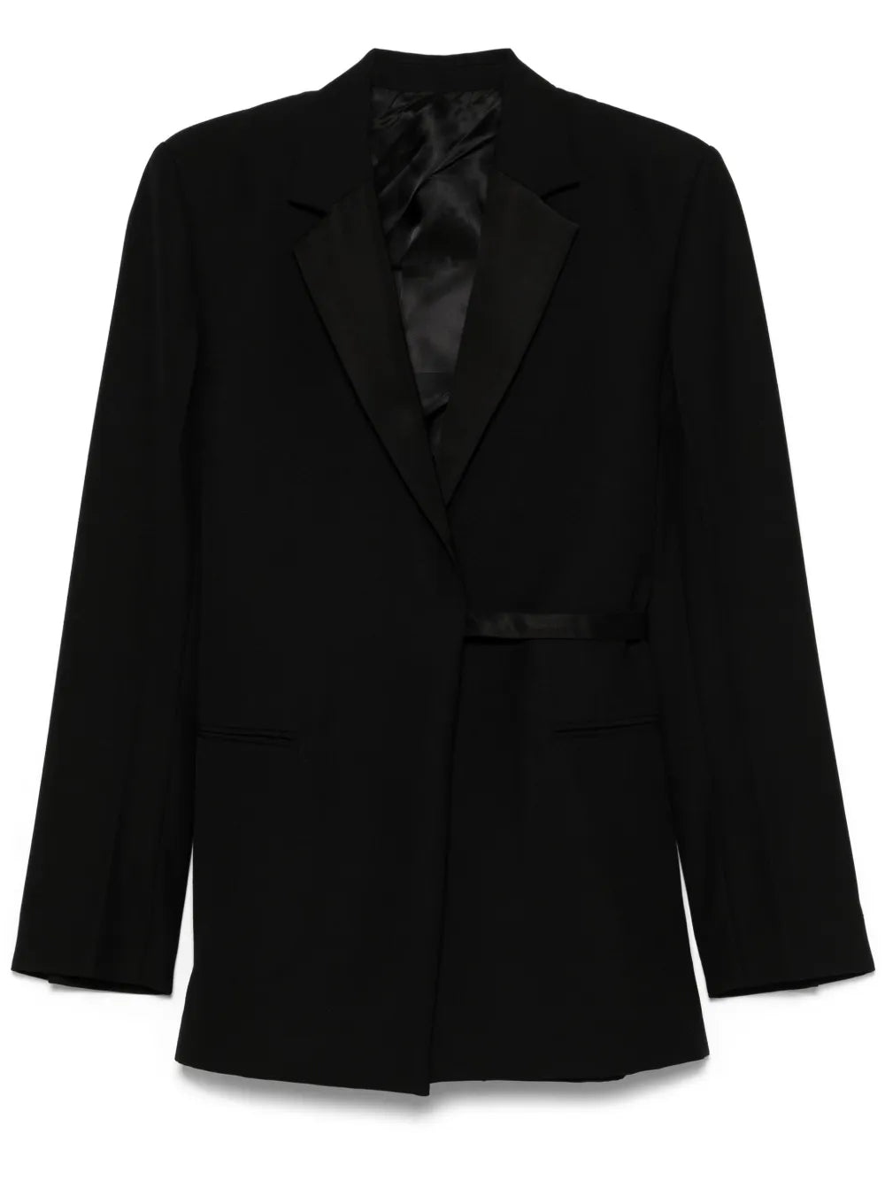 Satin-Lapels Wrap Blazer