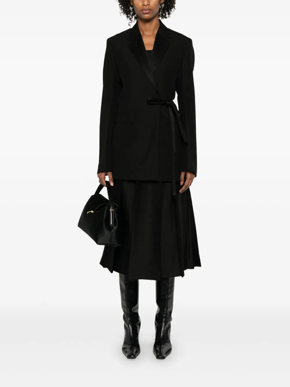 Satin-Lapels Wrap Blazer