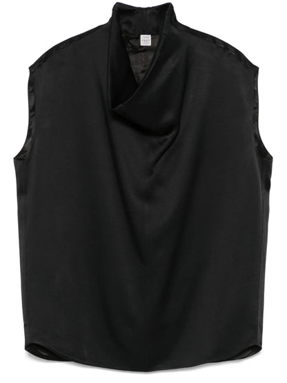 Sleeveless Funnel-Neck Blouse
