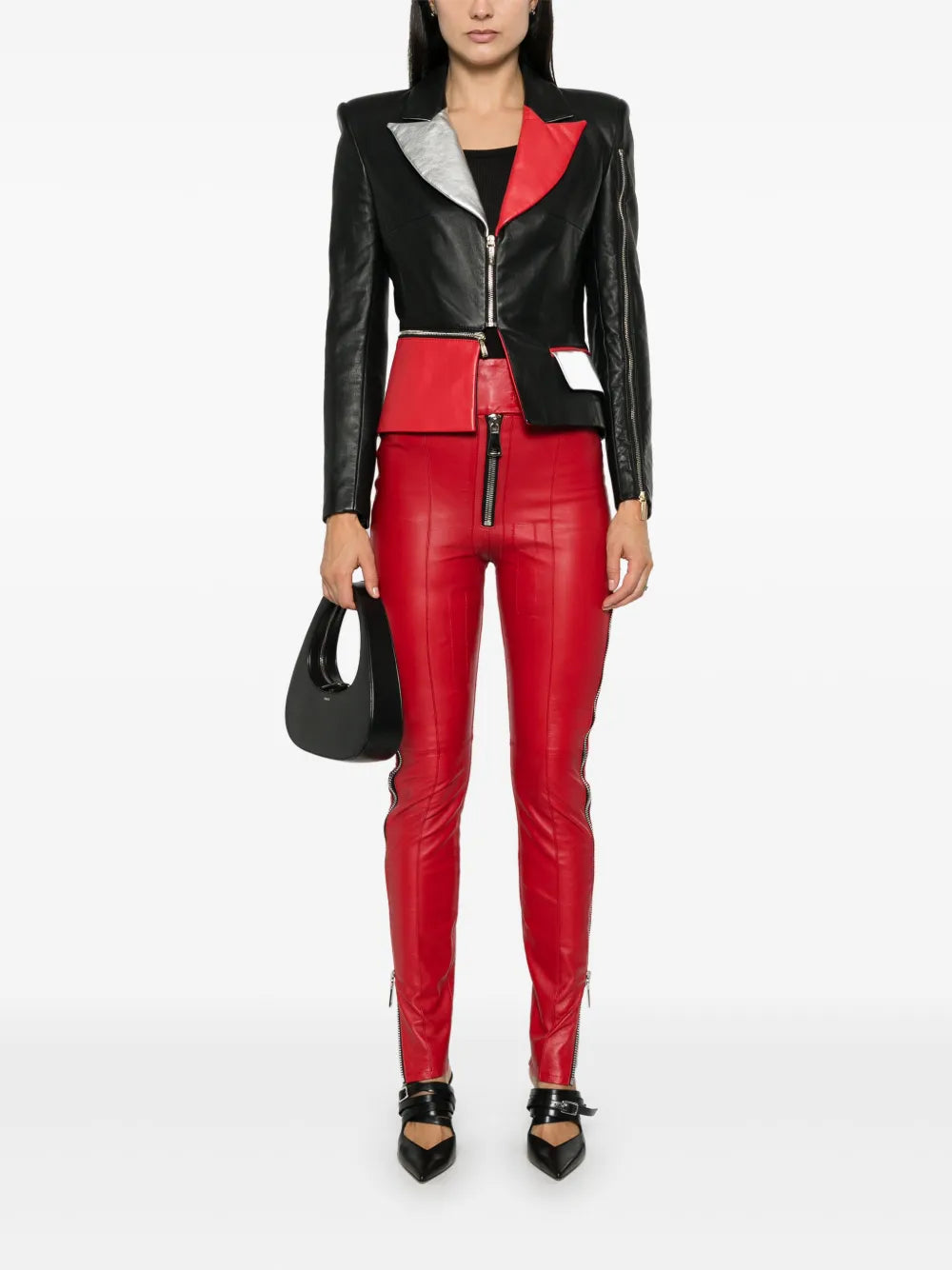 Colour-Block Leather Jacket
