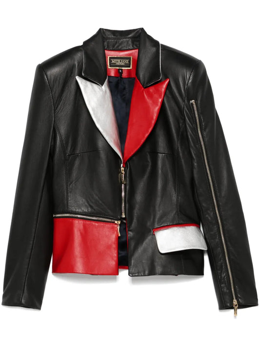 Colour-Block Leather Jacket