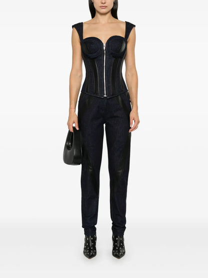 Leather-Inserts Denim Corset