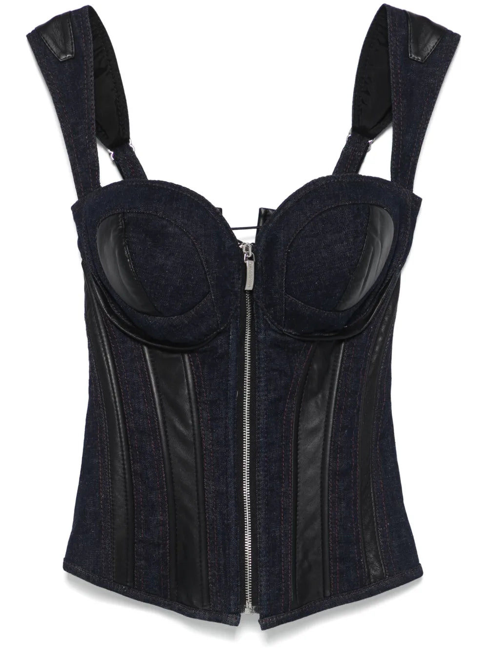 Leather-Inserts Denim Corset