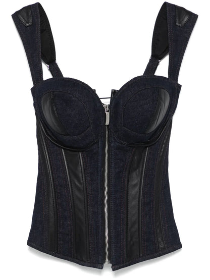 Leather-Inserts Denim Corset
