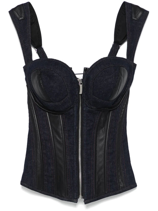 Leather-Inserts Denim Corset