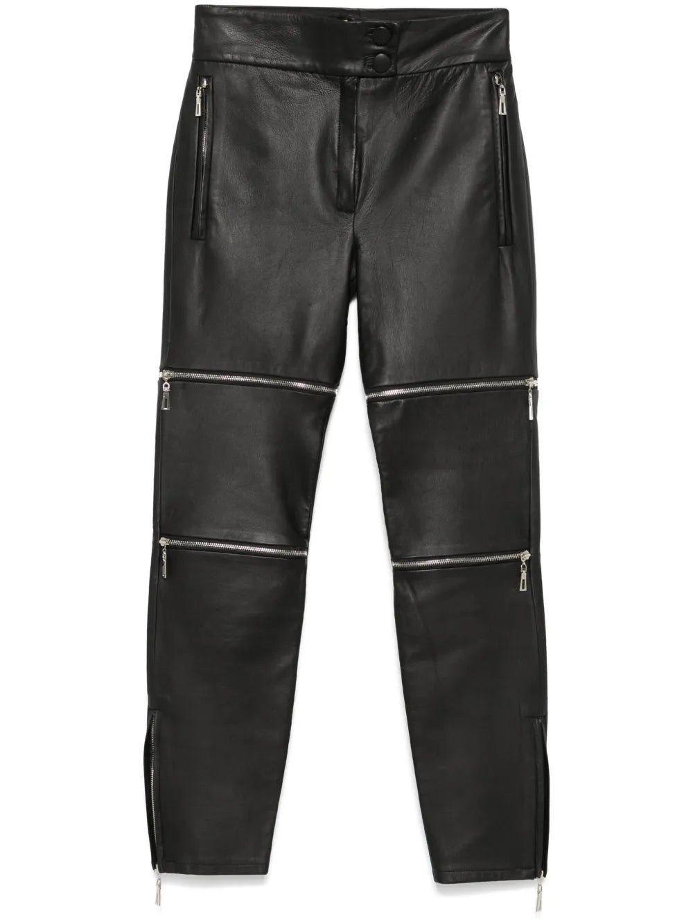 Zip-Details Leather Trousers
