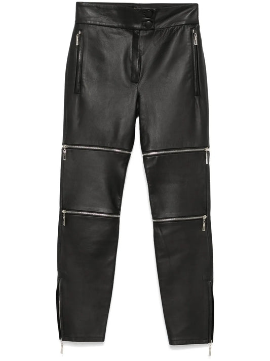 Zip-Details Leather Trousers
