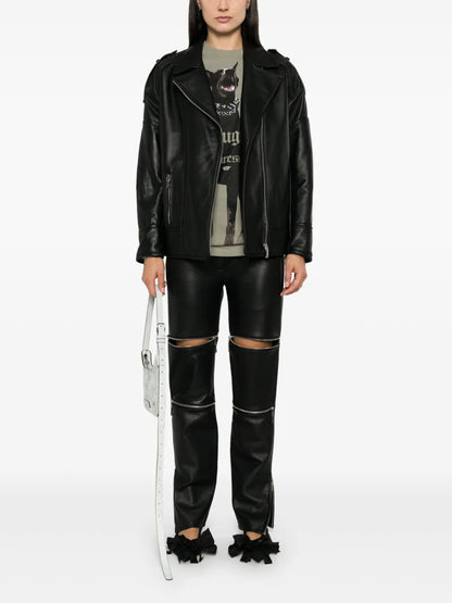 Zip-Details Leather Trousers