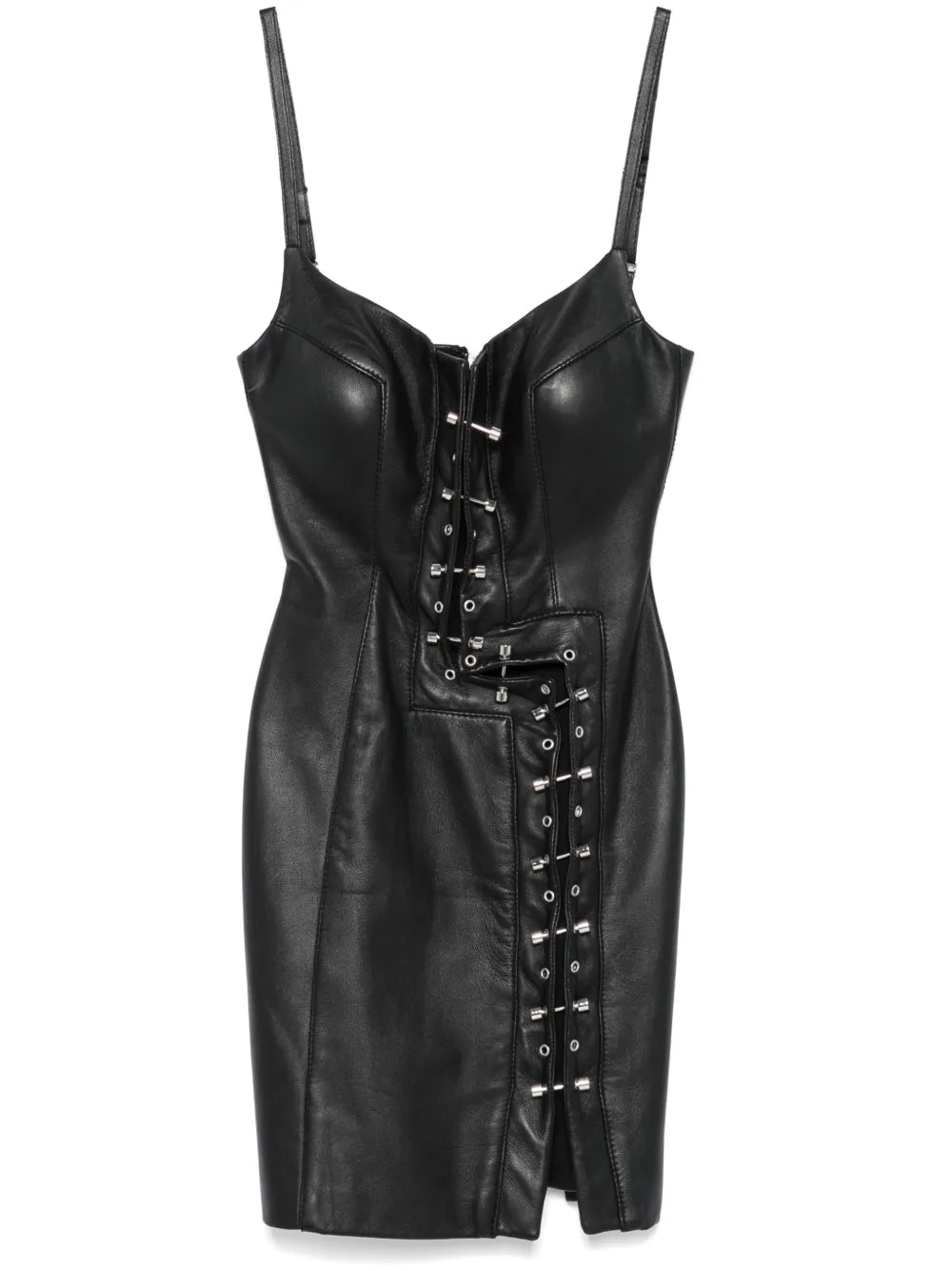Piercing-Embellished Leather Mini Dress