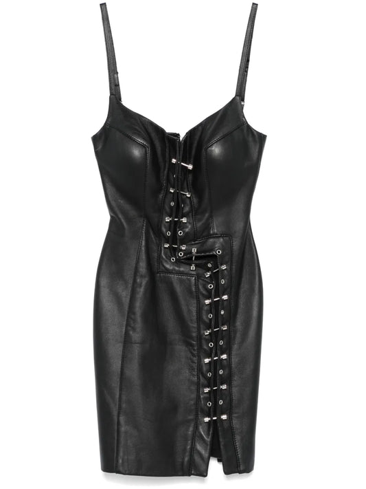Piercing-Embellished Leather Mini Dress