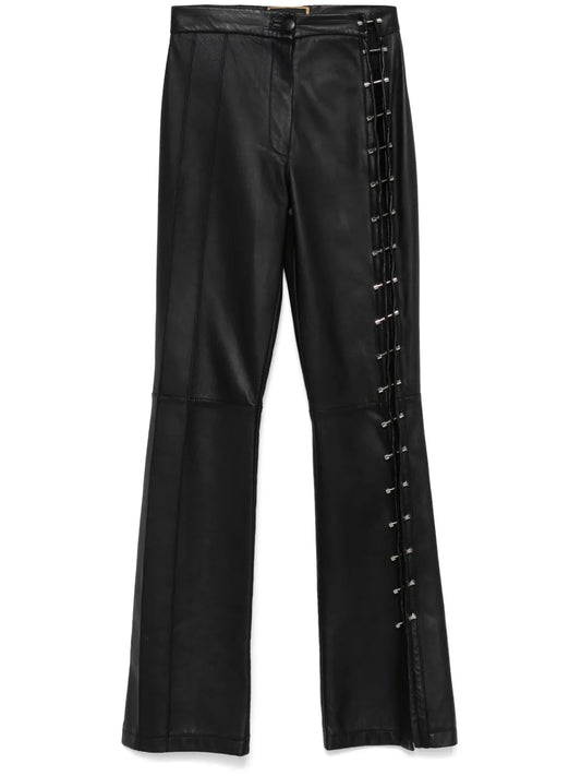 Piercing-Detail Leather Trousers