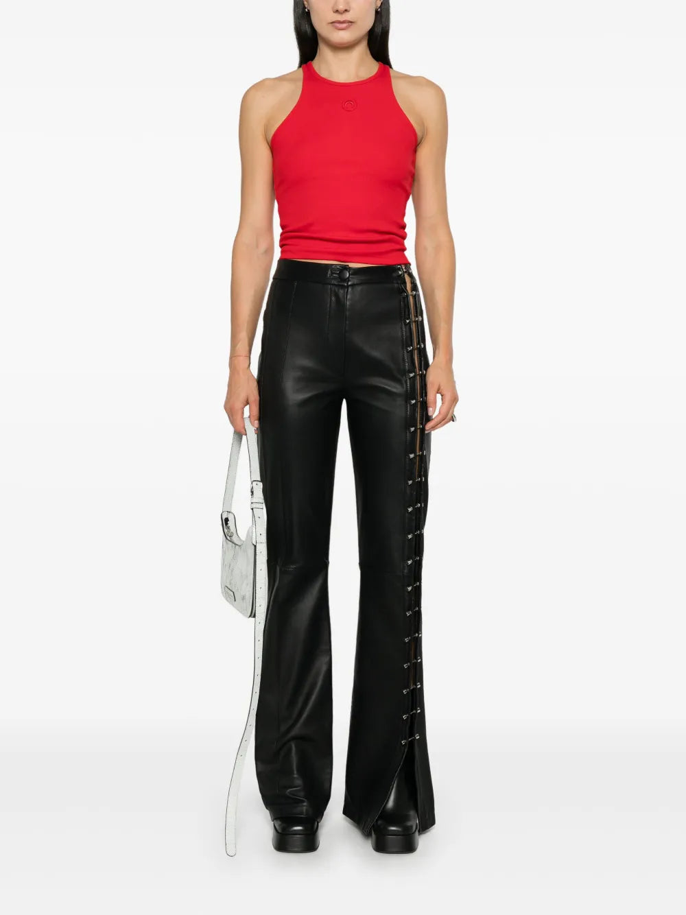 Piercing-Detail Leather Trousers