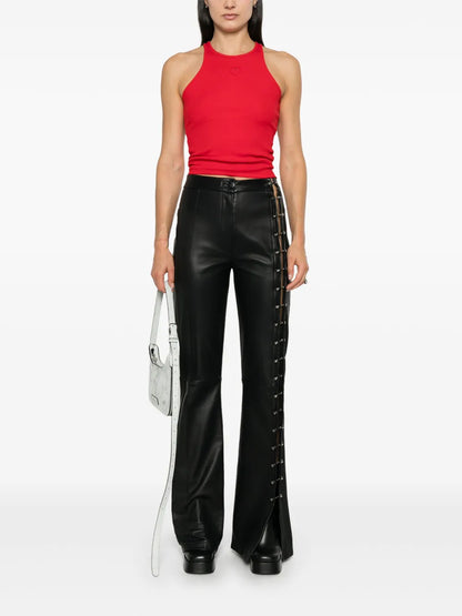 Piercing-Detail Leather Trousers