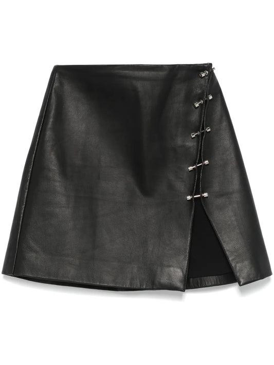 Piercing-Detail Leather Skirt