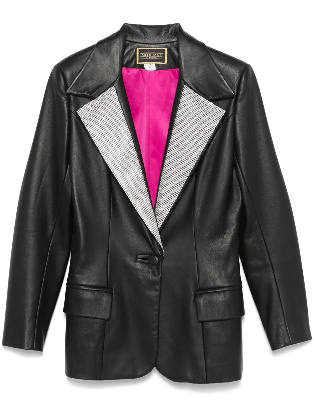 Crystal-Lapels Faux-Leather Blazer