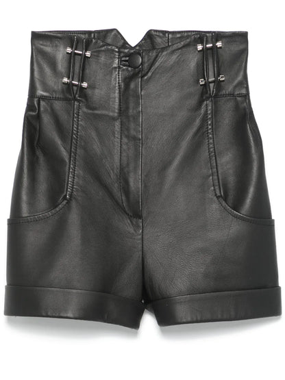 Piercing-Detail Leather Shorts