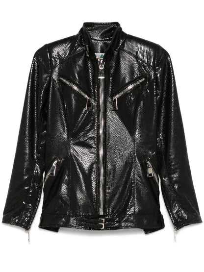 Lizard Skin-Effect Leather Jacket