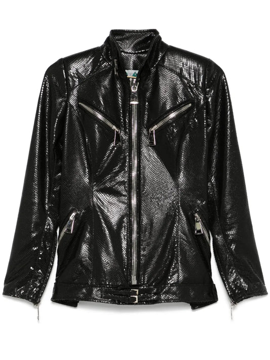 Lizard Skin-Effect Leather Jacket