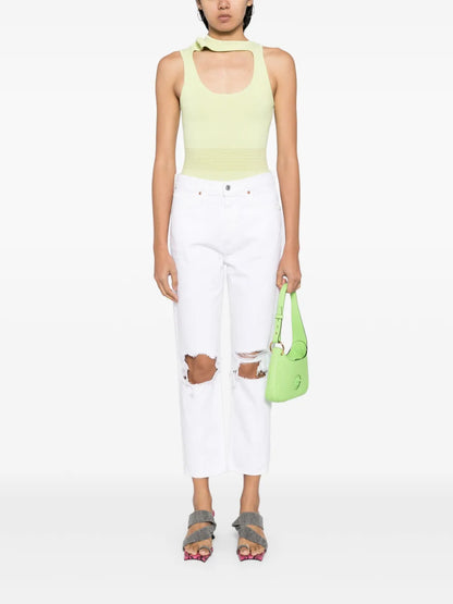 Distressed Straight-Leg Jeans