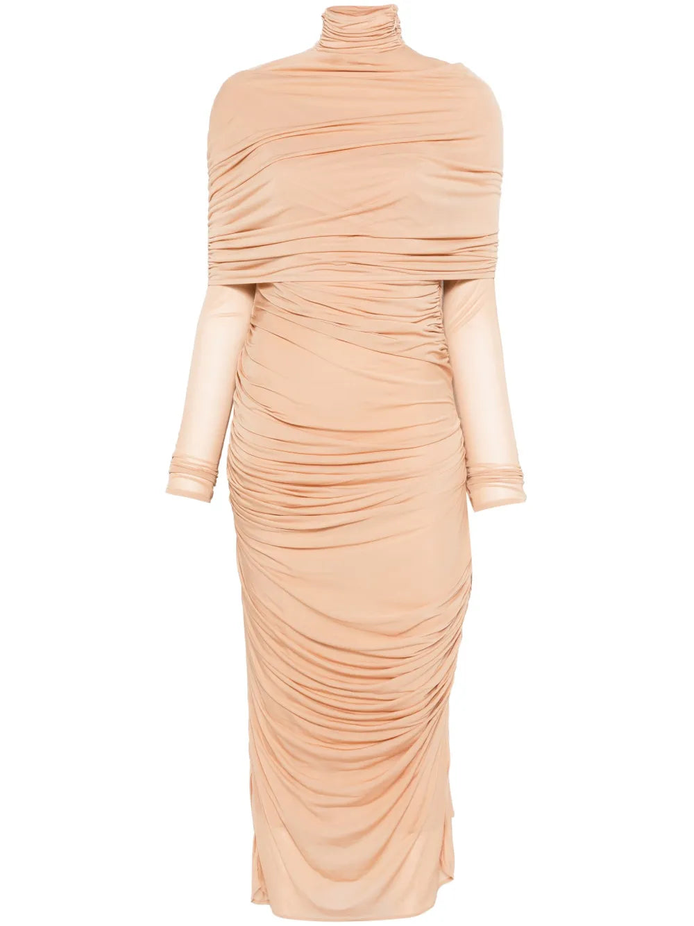 Ruched Sheer Midi Dress