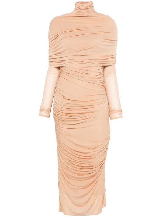 Ruched Sheer Midi Dress