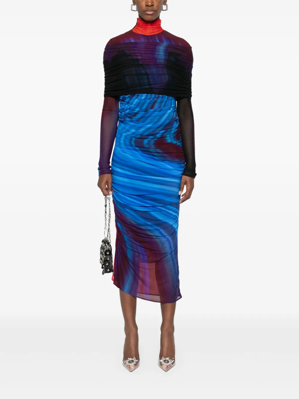 Ruched Sheer Midi Dress