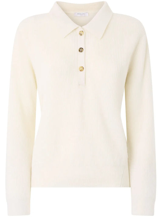 Ribbed-Knit Cashmere Polo Top
