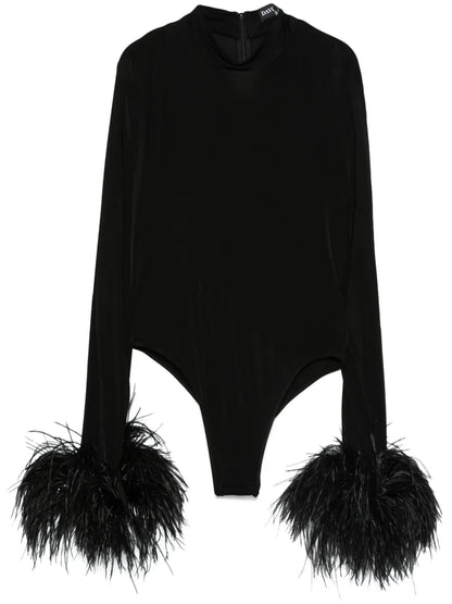 Feather-Trim Bodysuit
