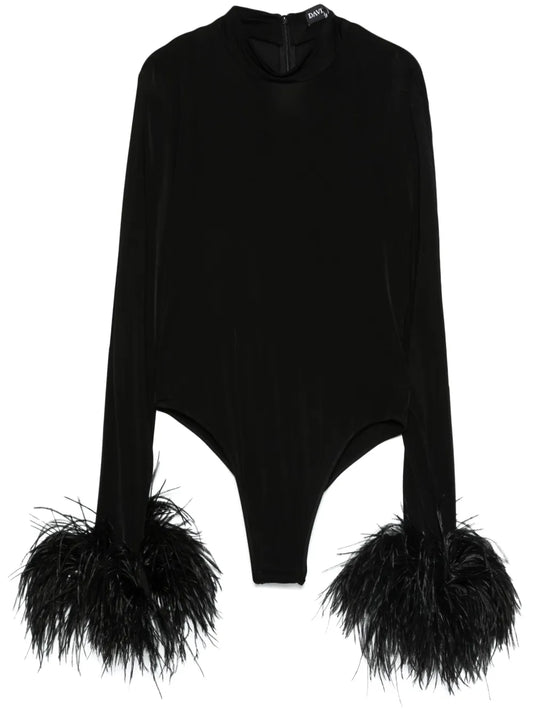 Feather-Trim Bodysuit
