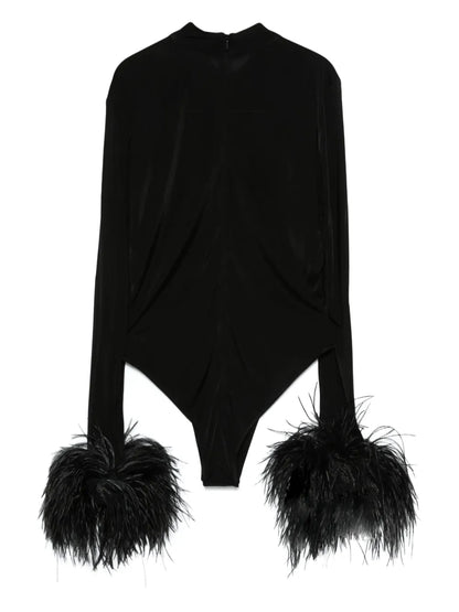 Feather-Trim Bodysuit
