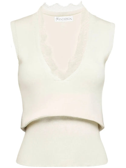 Lace-Trim Knit Top