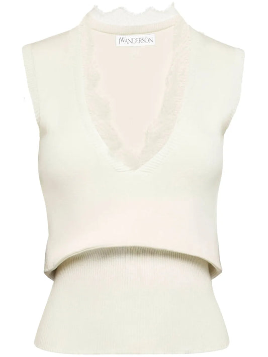 Lace-Trim Knit Top