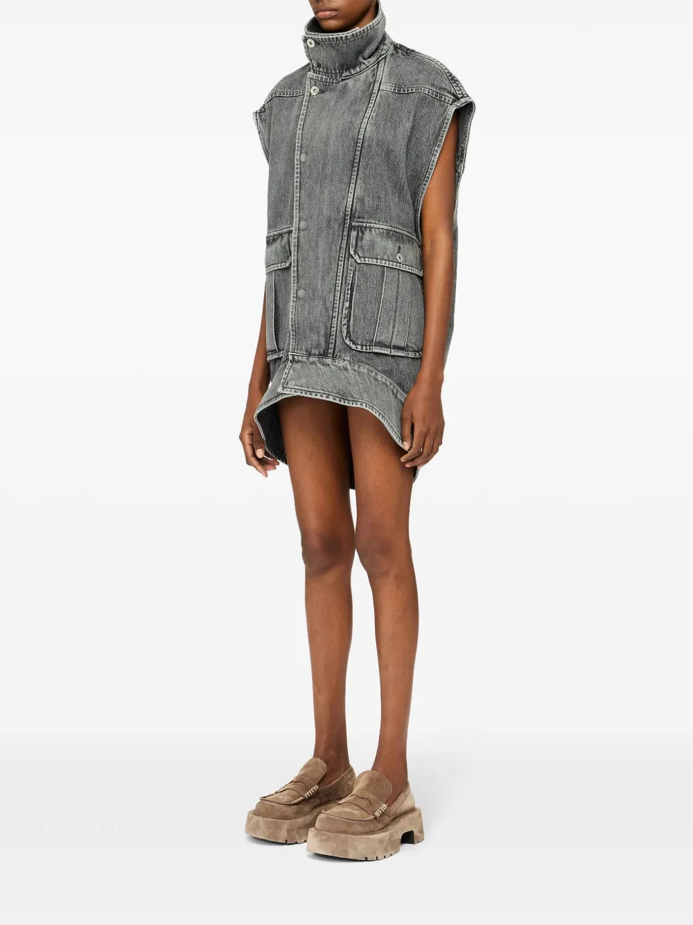 High-Neck Denim Gilet