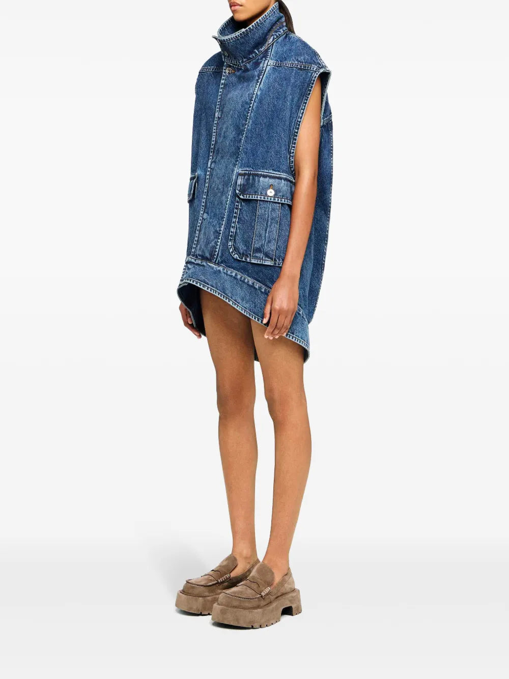 High-Neck Denim Gilet