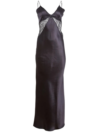 Lace-Trim Silk Maxi Dress