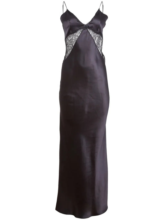 Lace-Trim Silk Maxi Dress