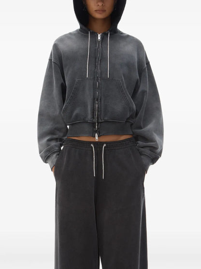 Rhinestone Washed Effect Hoodie