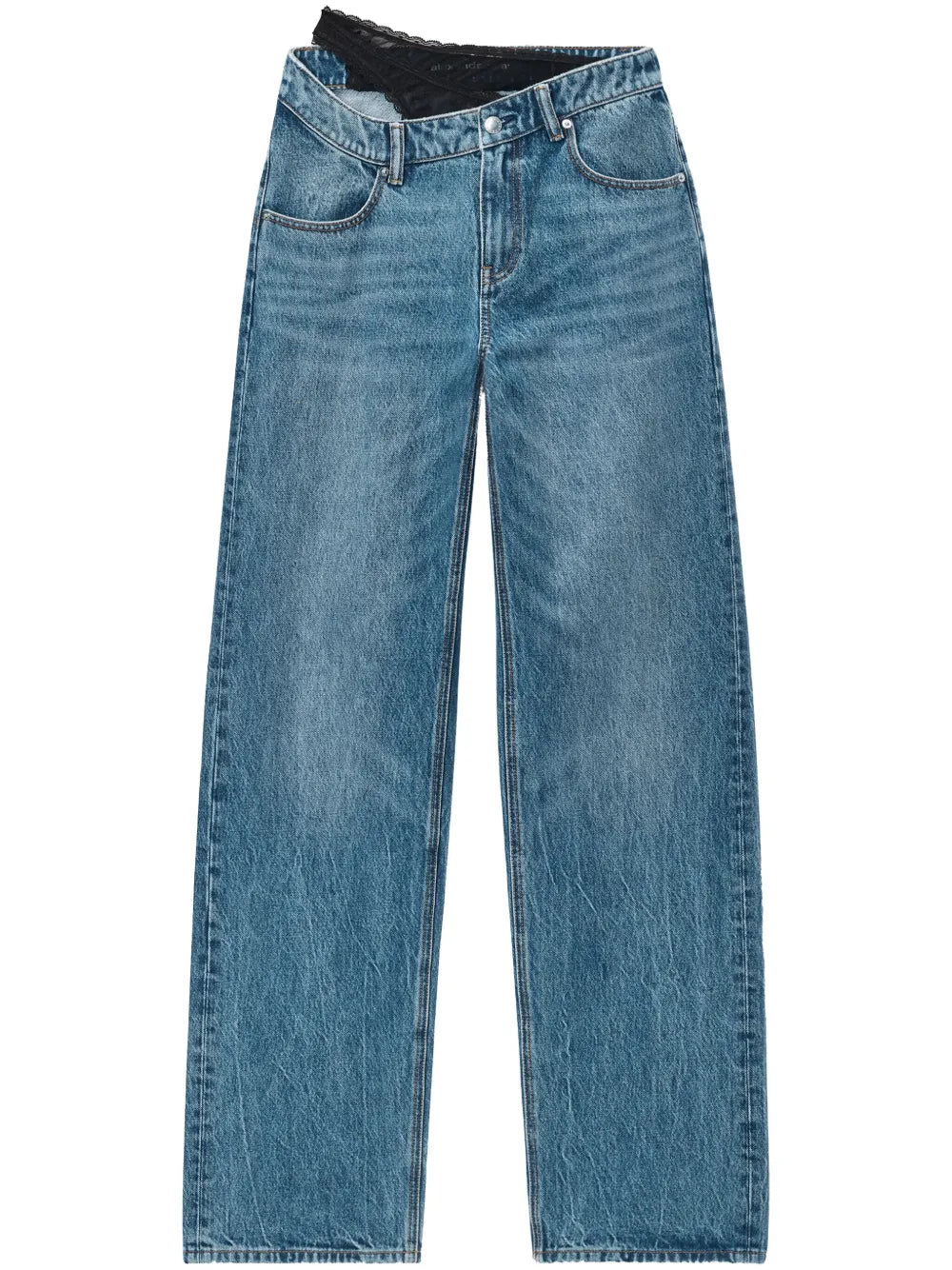 Asymmetrical Waistband Lace Jeans