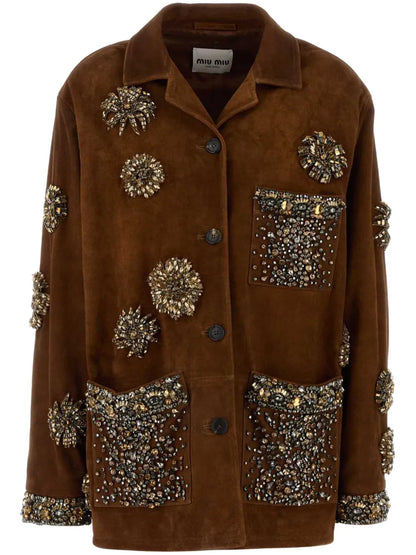 Crystal-Embellished Leather Jacket