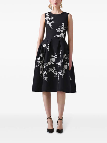 Floral-Embroidered Midi Dress