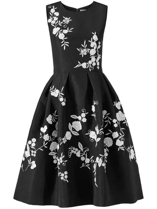 Floral-Embroidered Midi Dress