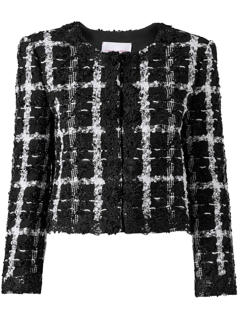 Collarless Checked Tweed Jacket