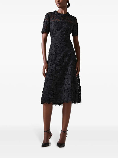 Floral Lace-Detailing Midi Dress