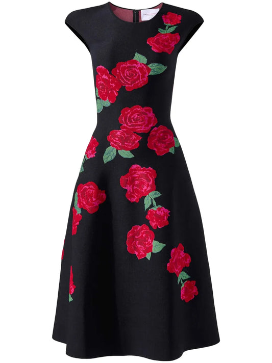Floral-Jacquard Midi Dress