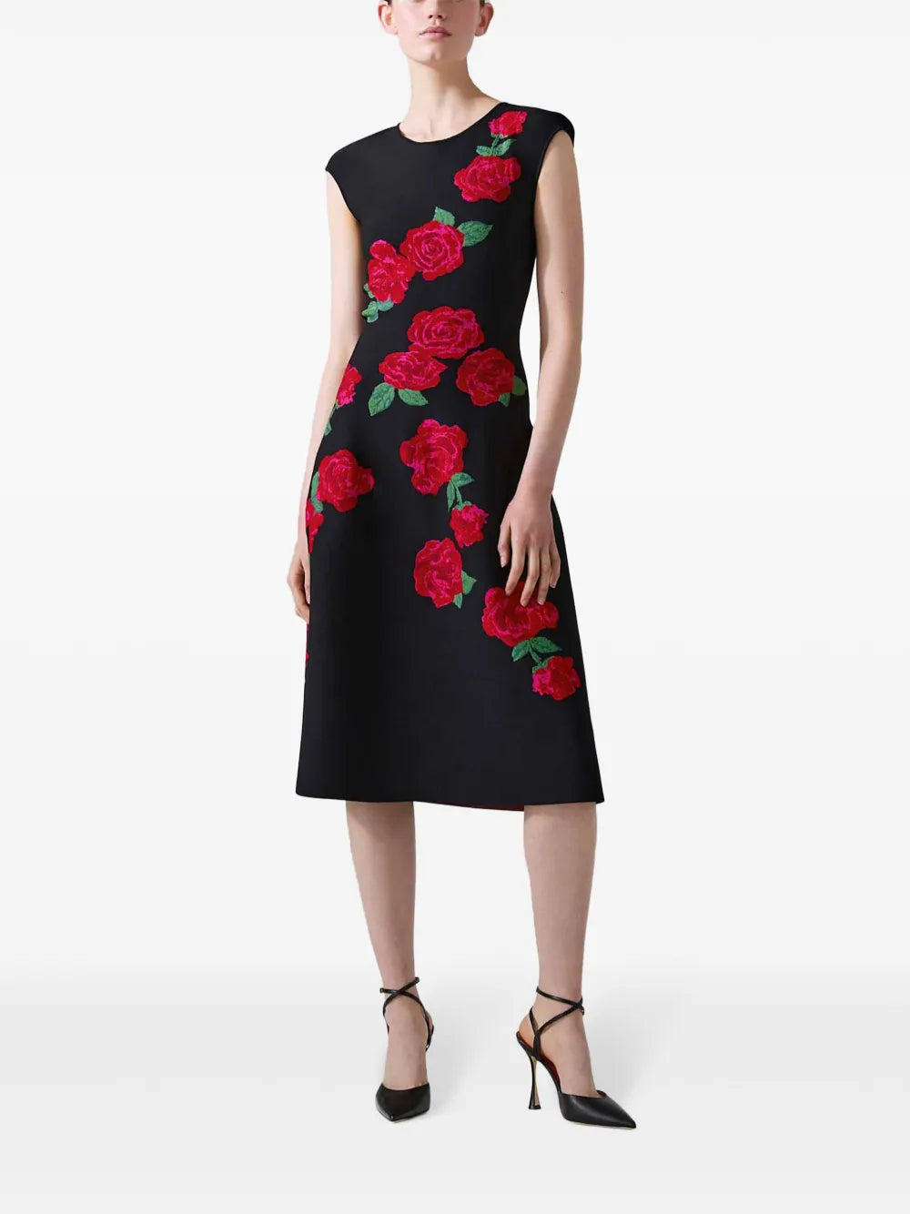 Floral-Jacquard Midi Dress