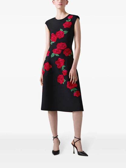 Floral-Jacquard Midi Dress