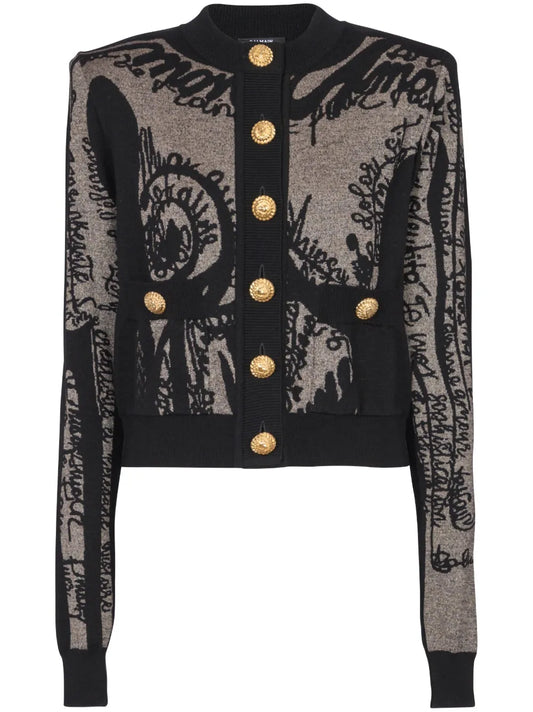 Intarsia-Knit Logo Cardigan