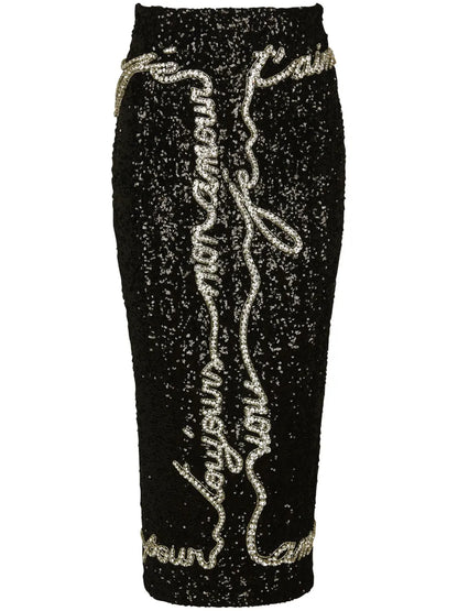 Sequin-Embellished Midi Skirt