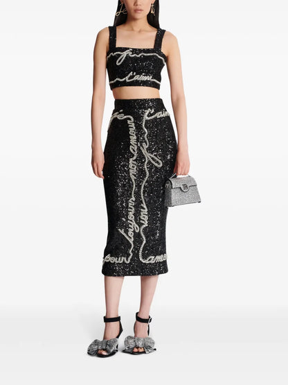 Sequin-Embellished Midi Skirt